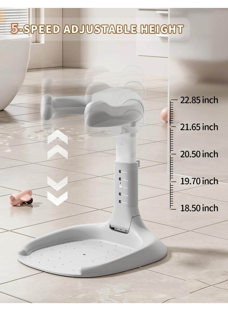 Baby Shower Stand, Baby Standing Bath with Anti-Pinch Adjustable Height and Armrest, Shower Standing Support with Anti-Slip Base and Mat for Infants 6-36 Months -Grey - Image 4